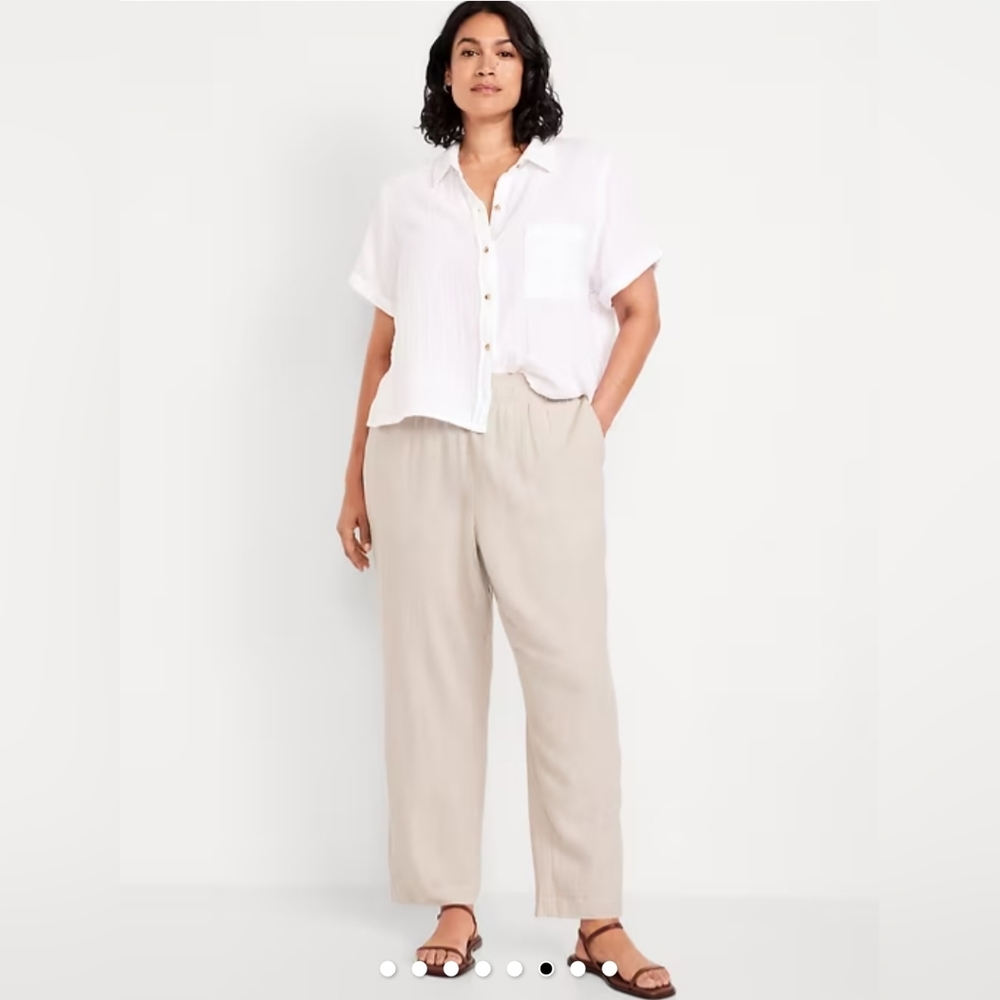 Old Navy Womens Pull On Pants XXL Beige Comfort Stretch‎ Waistband Linen Blend